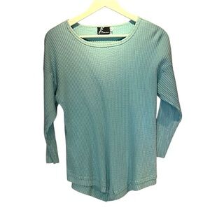 Fenini Women’s Waffle knit Blue Top Size Small Cotton